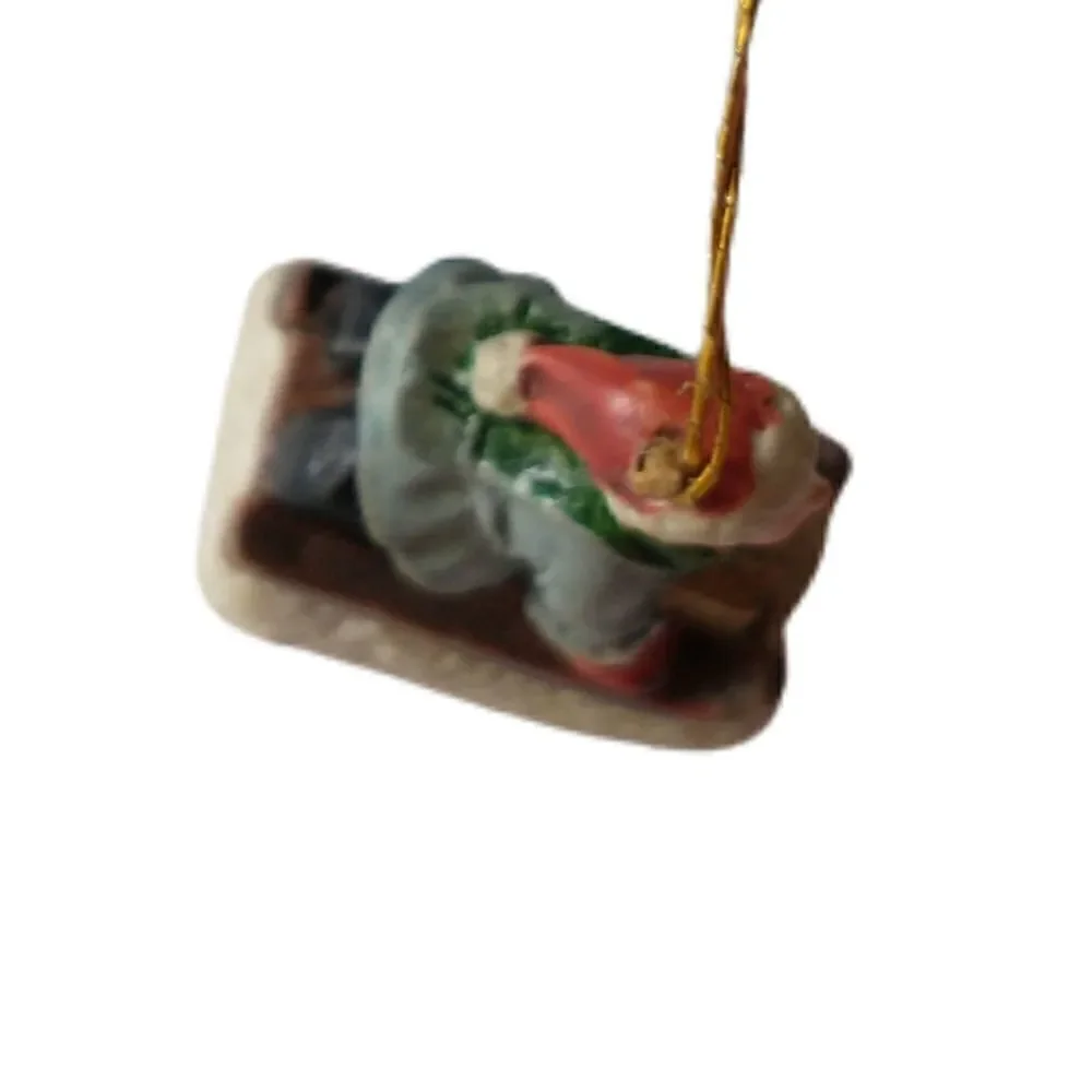 Vintage Victorian Child‎ On Sled Ornament Mini Micro Diorama Christmas Porcelain